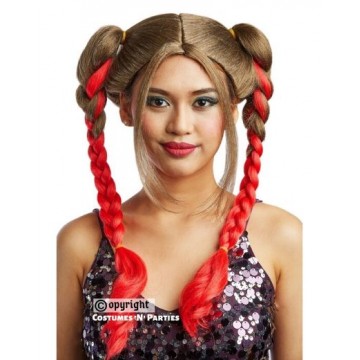 Funky Braided Wig - Red and Brown