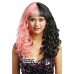 WAVY O' CURL WIG WITH BANGS - HALF PINK AND BLACK