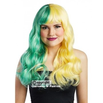 Wavy O' Curl Wig - Half Green and Yellow
