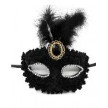 Carnival Feather Lace Eye Mask - Black