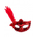 Sequin Plated Feathered Masquerade Eyemask - Red