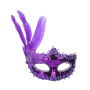 Sequin Plated Feathered Masquerade Eyemask - Purple