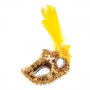 Sequin Plated Feathered Masquerade Eyemask - Gold