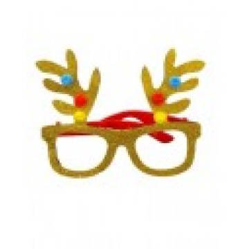 X- Mas Gold Reindeer w/ Pompoms Glasses
