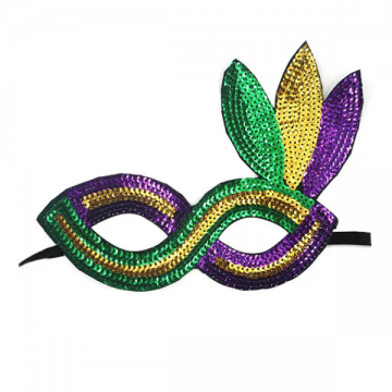 Mardi Gras Sequin Mask With Leaf Accent