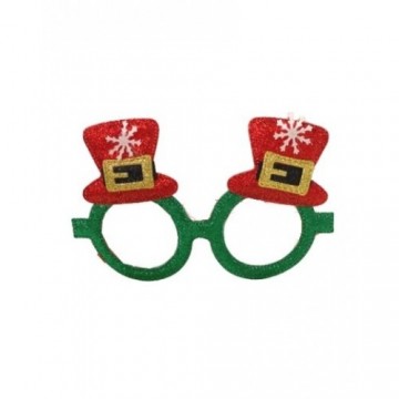 X- Mas Glasses Green Frame with Red Elf Hat