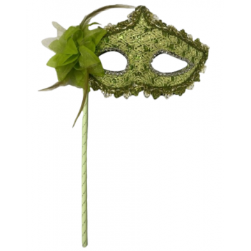 Lace Victorian Mask On Stick - Green