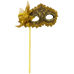 Lace Victorian Mask On Stick - Black/Gold