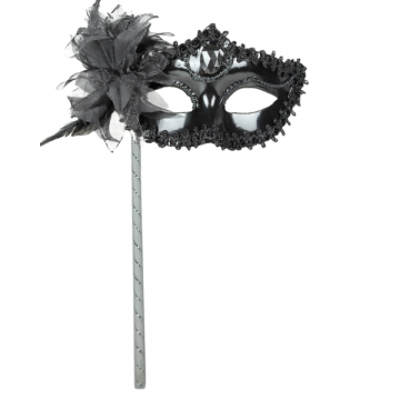 VICTORIAN SEQUIN MASK ON STICK - BLACK