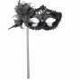 VICTORIAN SEQUIN MASK ON STICK - BLACK