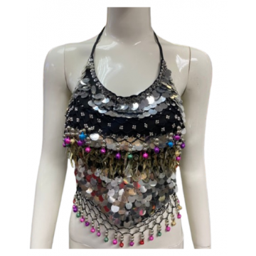 Chic Cabaret Top - Silver with Colourful Beads