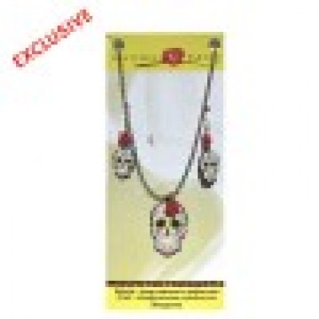 Day Of The Dead White Skull Earrings & Necklace Set