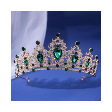 Green Rhinestone Gold Crown