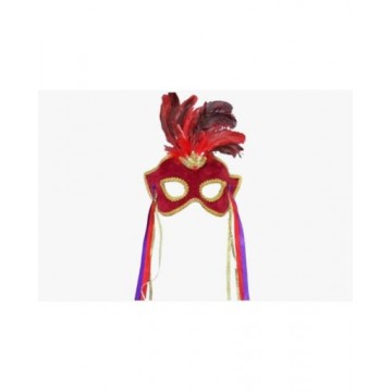 MASQUERADE FEATHER MASK BURGUNDY WITH HEADBAND