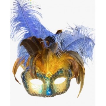 Venetian With yellow/Blue Tail Feather Mask