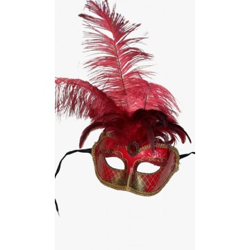 Red Gold Feather Mardi Gras Masq Mask