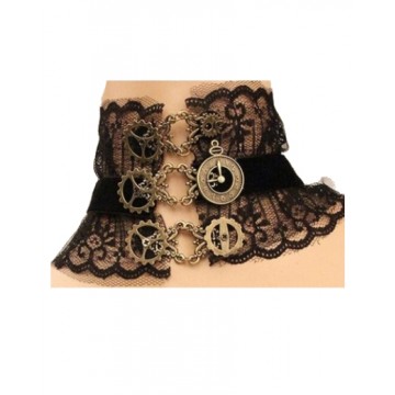 Steampunk black lace choker with gears