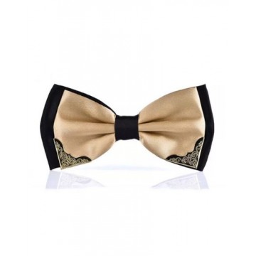 Bow tie - Beige &Black with Gold tip
