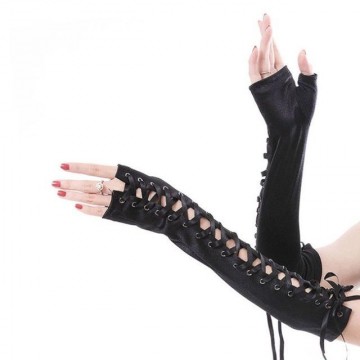 GLOVES FINGERLESS GOTHIC LACE LONG - Black