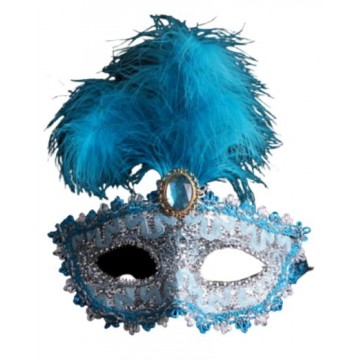 Carnival Feather Lace Eye Mask - Blue