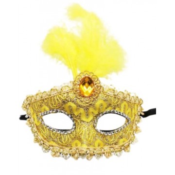Carnival Feather Lace Eye Mask - Yellow