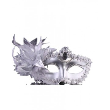 Victorian Sequin Flower Mask - Silver