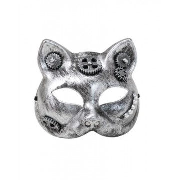 Gear Steampunk Cat Mask - Silver