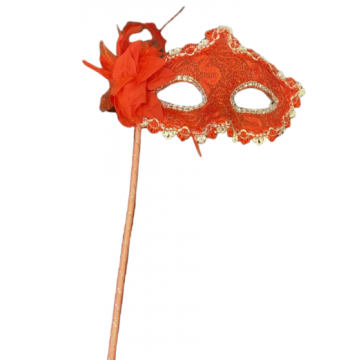 Lace Victorian Mask On Stick - Red