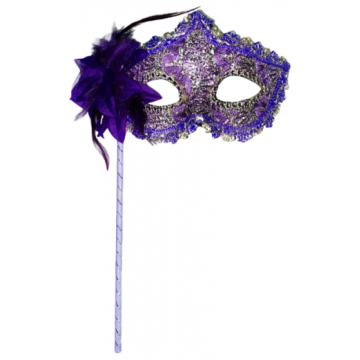 Lace Victorian Mask On Stick - Purple