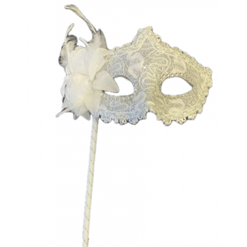 Lace Victorian Mask On Stick - Silver