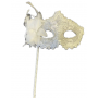 Lace Victorian Mask On Stick - Silver
