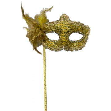 Lace Victorian Mask On Stick - Yellow