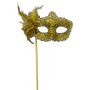 Lace Victorian Mask On Stick - Yellow