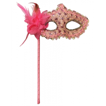 Lace Victorian Mask On Stick - Light Pink