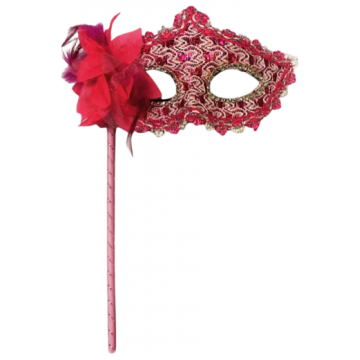 Lace Victorian Mask On Stick - Pink
