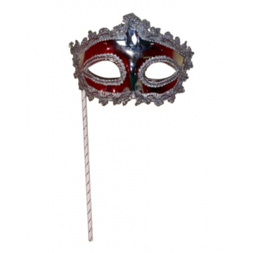 Victorian Sequin Plain Mask On Stick - Silver