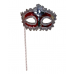 Victorian Sequin Plain Mask On Stick - Silver