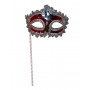 Victorian Sequin Plain Mask On Stick - Silver