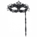 Handheld Rhinestone Metal Masquerade Eyemask - Black