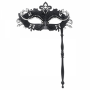 Handheld Rhinestone Metal Masquerade Eyemask - Black
