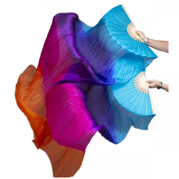 Belly Dance Fan Set Veil - Blue/Purple/Pink/Orange