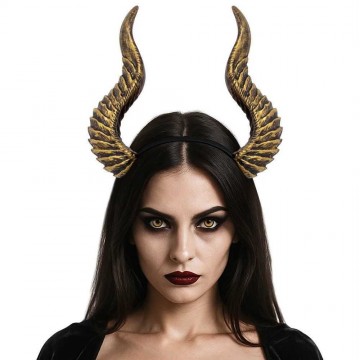 Gothic Curved Demon Horns Headband - Gold