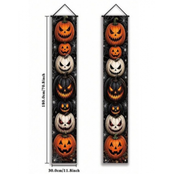 Jack-o'-Lantern Pumpkin Stack Hanging Porch Banner Set