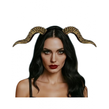 Gothic Curved Demon Horns Headband - Gold
