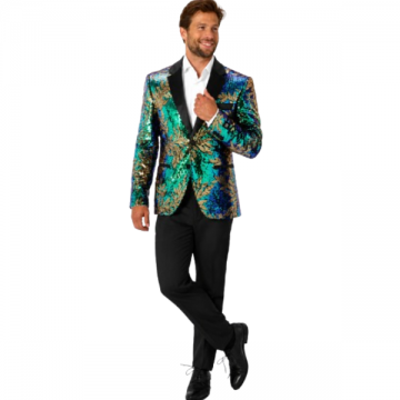 Sequin Blazer Leaf Pattern Ombre Green/Blue