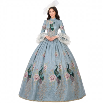 Peacock Embroidered Baroque Ball Gown