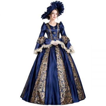 Royal Navy Baroque Ball Gown with Gold Brocade