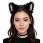 Fluffy Faux Fur Cat Ears Headband Black & Pink