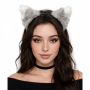 Fluffy Faux Fur Cat Ears Headband White & Grey