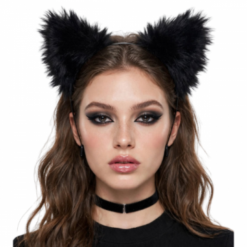 Fluffy Faux Fur Cat Ears Headband Black